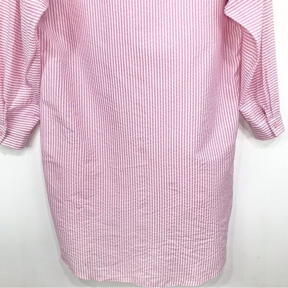 Bislife Pink White Candy Stripe Button Up Drawstring Tunic Top, Mini Dress NEW - Picture 12 of 16